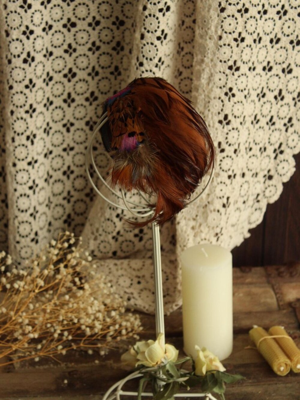 Vintage 1950s Half Hat, Pheasant Feather Juliet Cap,  Millinery - Picture 4 of 11